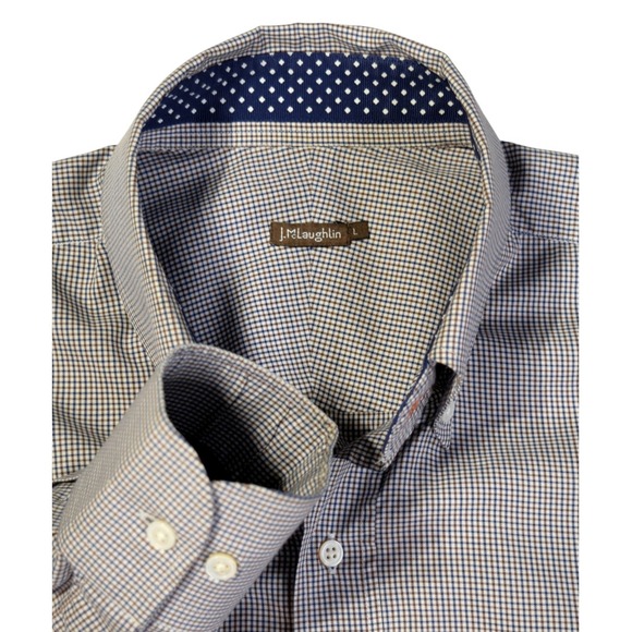J. McLaughlin Other - J. McLaughlin Men's L Egyptian Cotton Button Down Shirt Blue Brown Micro Check